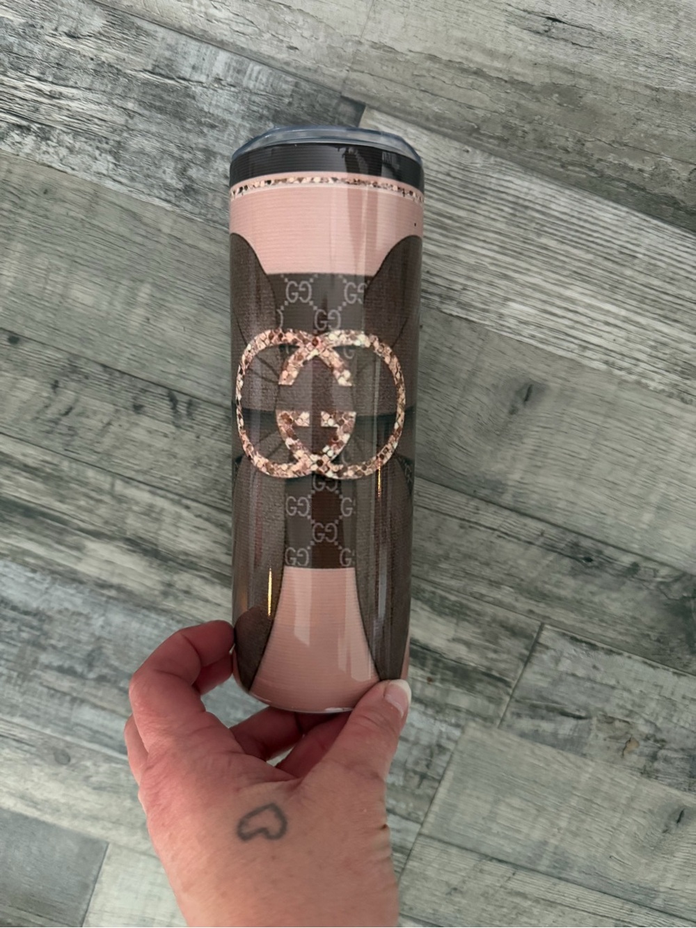Gucci Pink and Brown GG Logo Travel Tumbler
